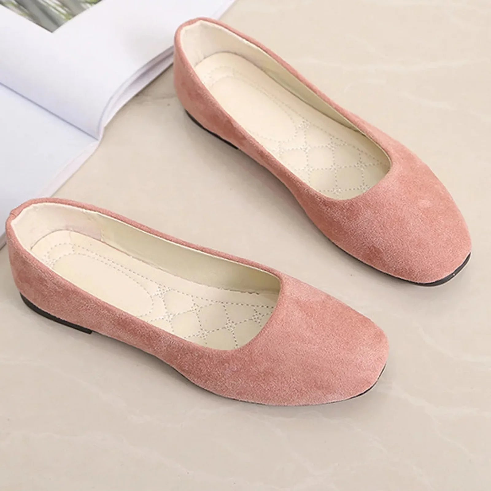 Woman Flats Casual Round Toe Cute Flats Flock Mocasines Ballerina Church Flats Female Suede Elegant Soft Sole Mom Shoes