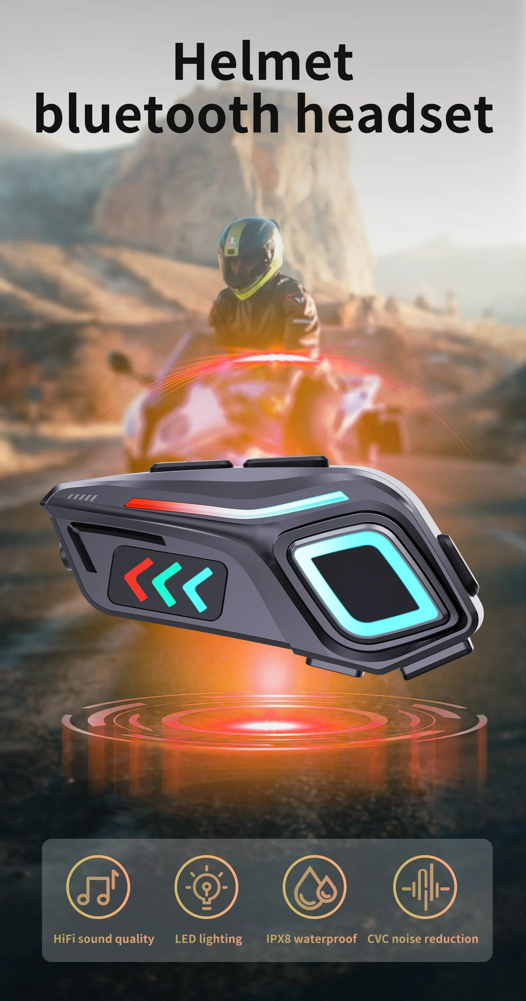 Hands-Free Music Riding Waterproof Noise Cancelling Bluetooth Motorcycle Intercom Helmet Headset