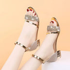 Women's Low Heel Sandals New Open Toe Fashion Sequins Roman Sandals Summer Elegant Party Wedding Woman Shoes Sandalia Feminina