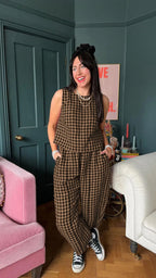 Fashion Women's Pants Set Printed Plaid Sleeveless 2025 Spring Summer Relaxed Vest Nine Point Pants Home Wear Female 2 Piece Set