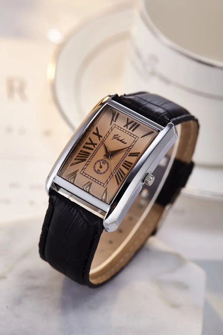 Fashion Couple Watch Luxury Rectangle Dial Women Quartz Watch Men Leather Band Casual Women Leather Wristwatch Relogio Masculino