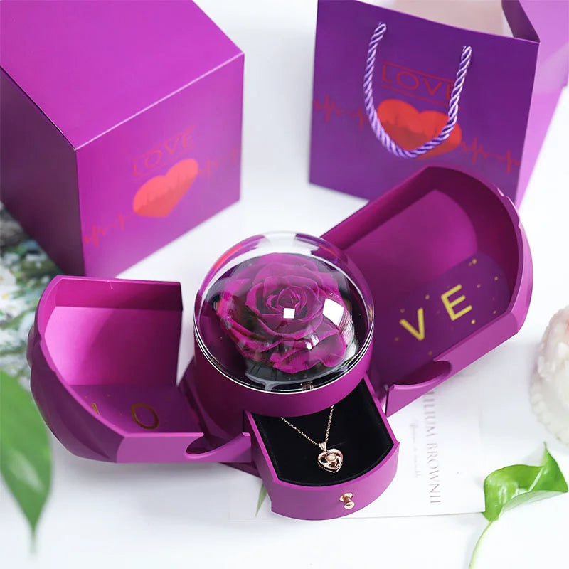 Christmas Custom Name Heart Necklace Creative Castle Double Door Jewelry Box Eternal Rose for Girl Wife Valentine's Day Gifts