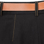 Women's Color Contrasting Stitch Collar Single breasted Straight Tank Top Long Fold Belt Bermuda Shorts Summer New Pants