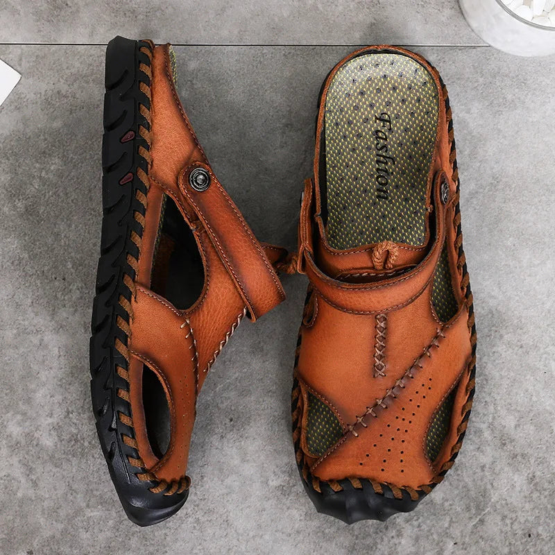 2023 Sandals Summer Men Leather  Classic Men Shoes Slippers Soft Sandals Men Roman Comfortable Outdoor Walking Footwear