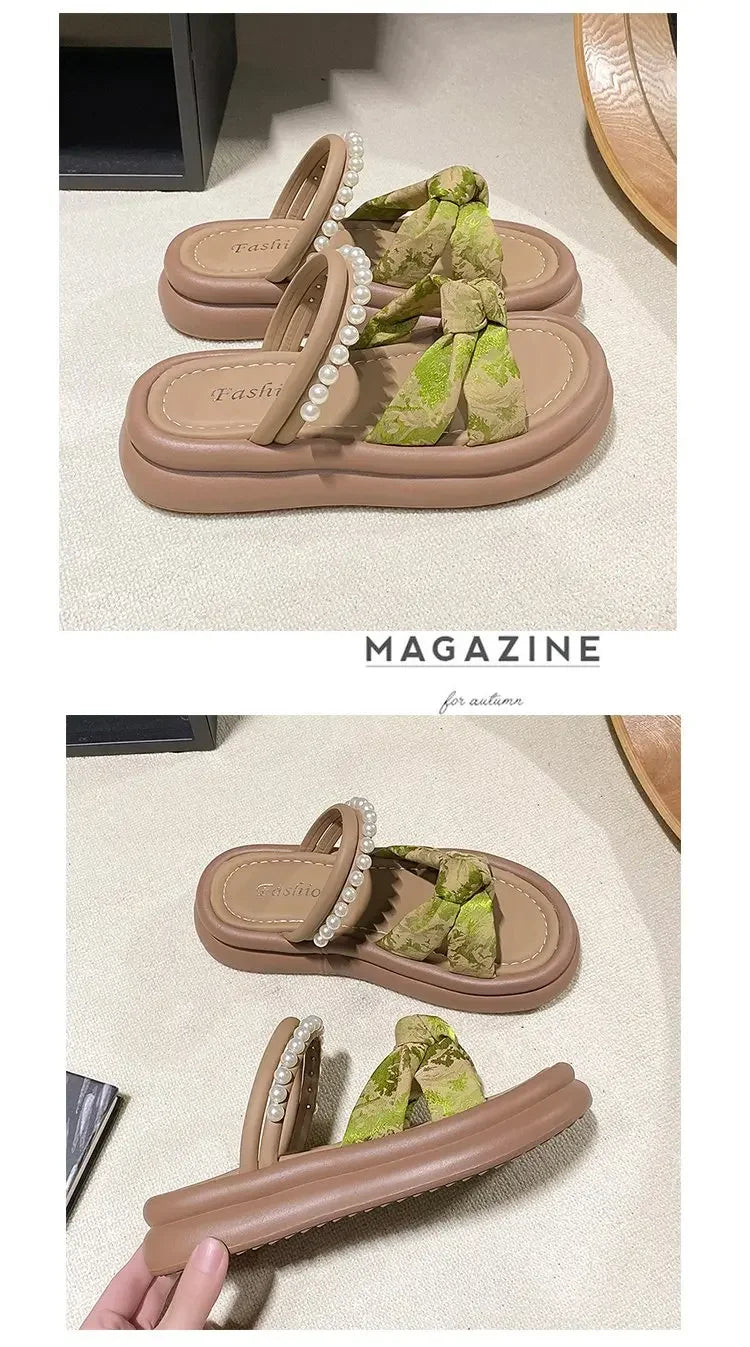 Designer Shoes Woman 2025 Slippers Casual Pantofle Low Platform Female Beach Luxury Summer New Sabot Slides Fabric Scandals Rome