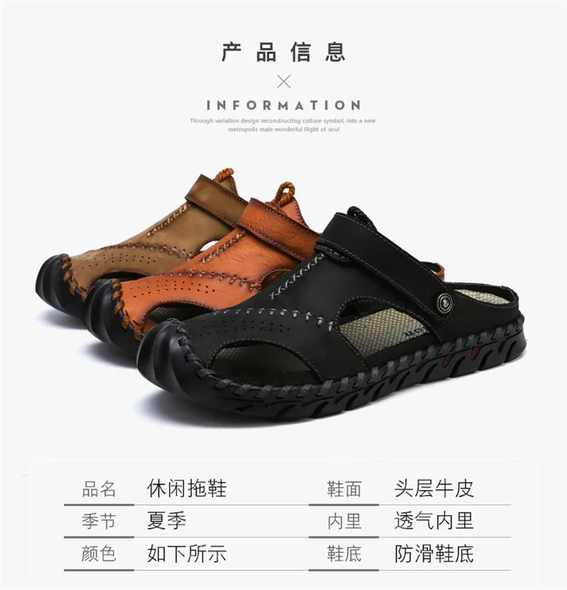 2023 Sandals Summer Men Leather  Classic Men Shoes Slippers Soft Sandals Men Roman Comfortable Outdoor Walking Footwear
