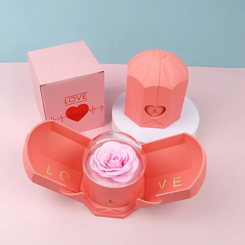 Christmas Custom Name Heart Necklace Creative Castle Double Door Jewelry Box Eternal Rose for Girl Wife Valentine's Day Gifts