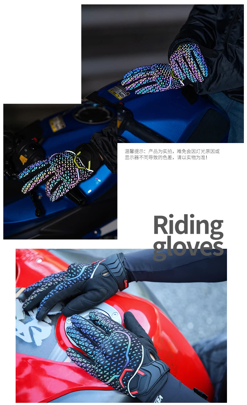 Autumn Winter Motorcycle Riding Gloves for Women Men Warm Fall-proof Windproof Moto Glove Colorful Reflective Touchscreen Glove