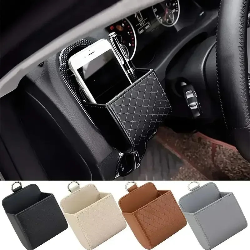 Car Mobile Phone PU Leather Bag Car Phone Holder Air Vent Mount Hanging Storage Box Glasses Organizer Support in Car Accessories