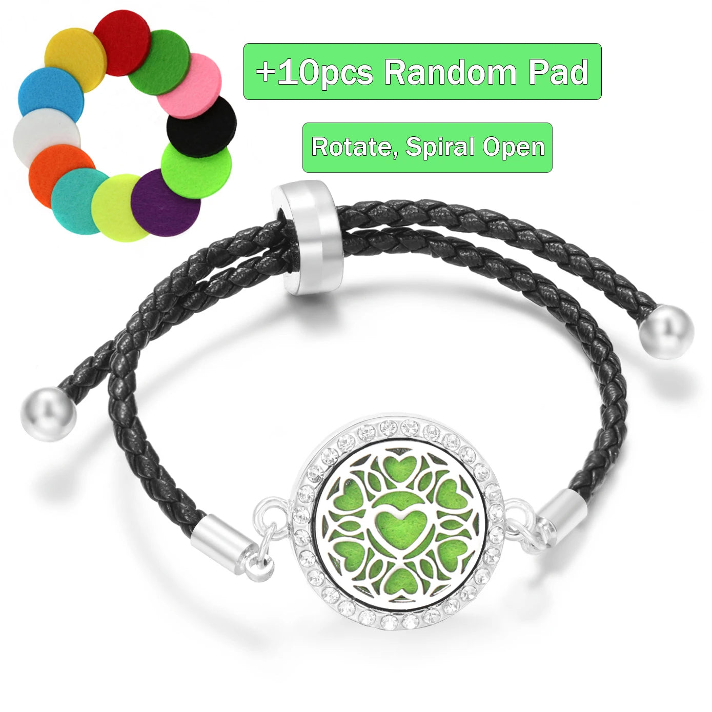 Aromatherapy Diffuser Flowers Rose Women Leather Perfume Bangle Essential Oil Locket Spiral Open Rhinestones Bracelet Jewelry