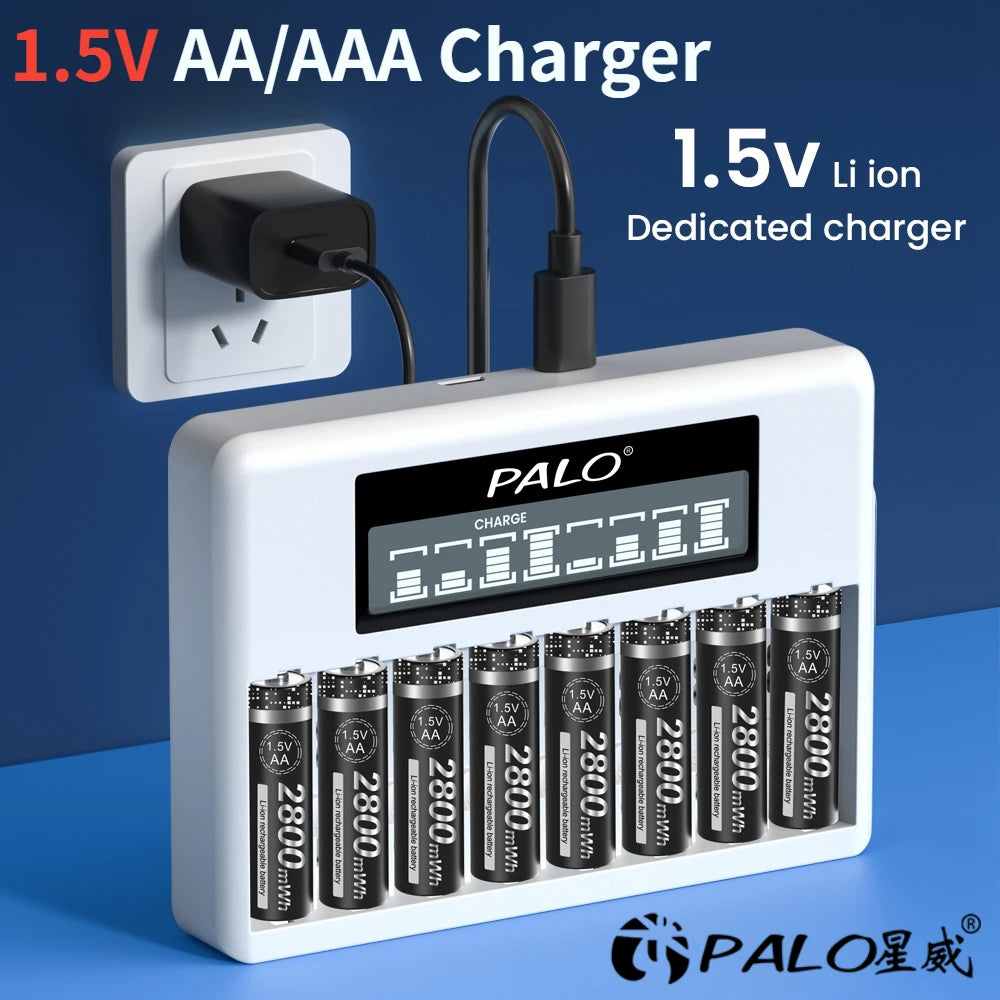 8 Slots 1.5V AA/AAA Rechargeable Battery Charger LCD Display Usb Fast Intelligent Charger for 1.5 Volts Li-lon AA AAA Battery