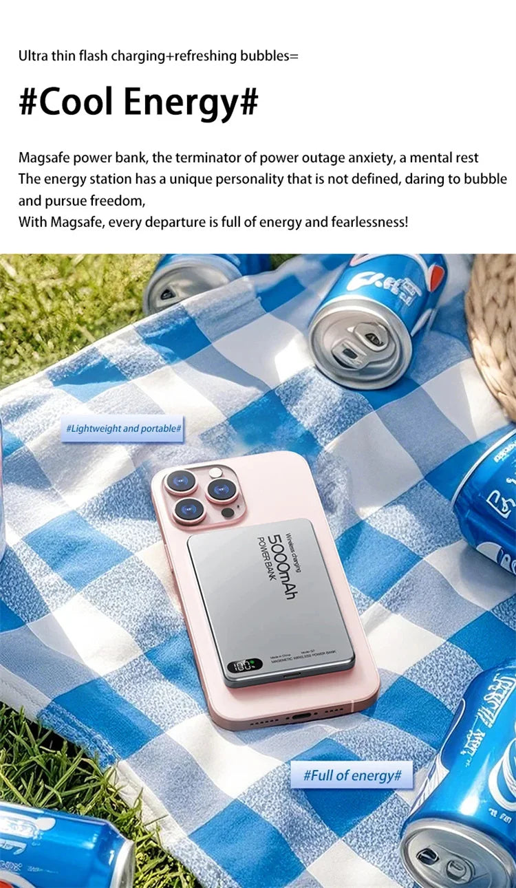 Magnetic Wireless Power Bank Qi2 Alloy Backup Battery PD20W Fast Charging For MagSafe External Battery Portable Charger