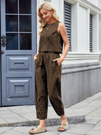 Fashion Women's Pants Set Printed Plaid Sleeveless 2025 Spring Summer Relaxed Vest Nine Point Pants Home Wear Female 2 Piece Set