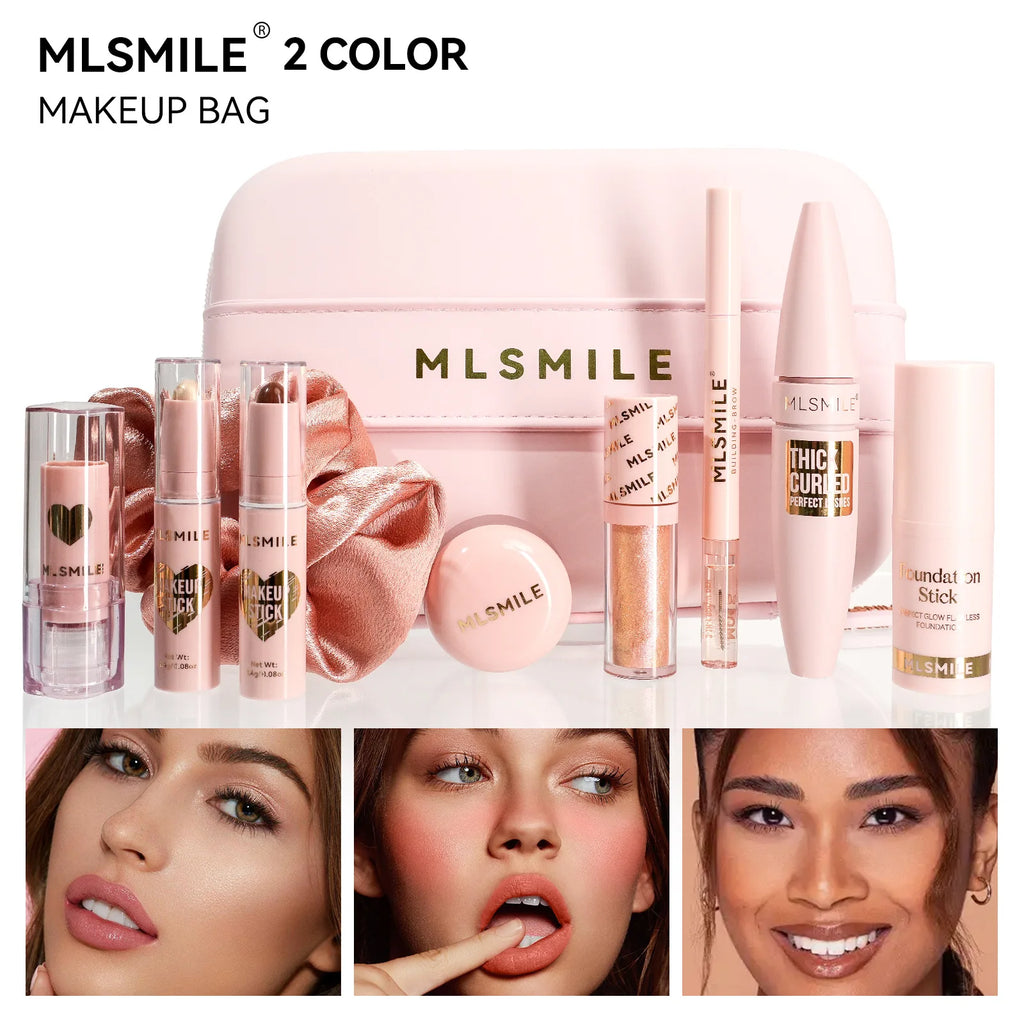 Makeup Kit With Organize Case Lipstick Contour Highlight Liquid Eyeshadow Lip Mud Eyebrow Pencil Mascara Women Cosmetics Set