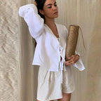 Casual Solid Lace Up Women Blouse Deep V-neck Long Sleeve Loose Female Shirt 2025 Spring Summer New Fashion Sweet Ladies Blouses