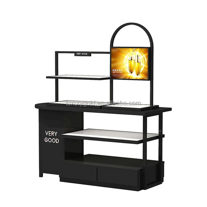 custom.Custom Logo Black Cosmetic Organizer Display Decorative Cosmetics Display Salon Shop Shelf Display Cosmetic