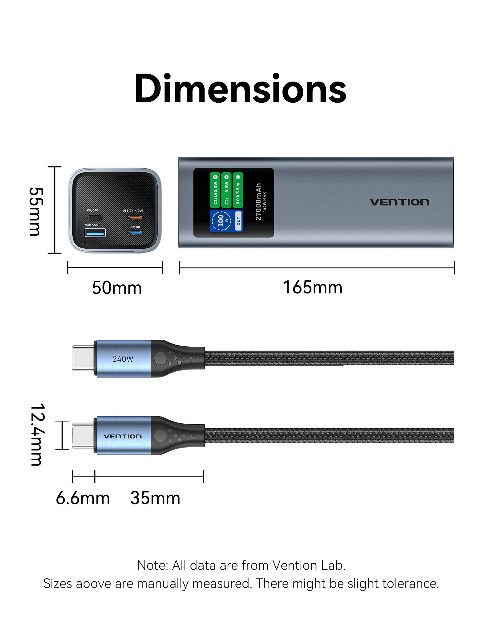Vention Power Bank 140W 27000mAh Portable PD External Battery PowerBank 100W for Macbook Pro iPad iPhone Laptop Notebook Xiaomi