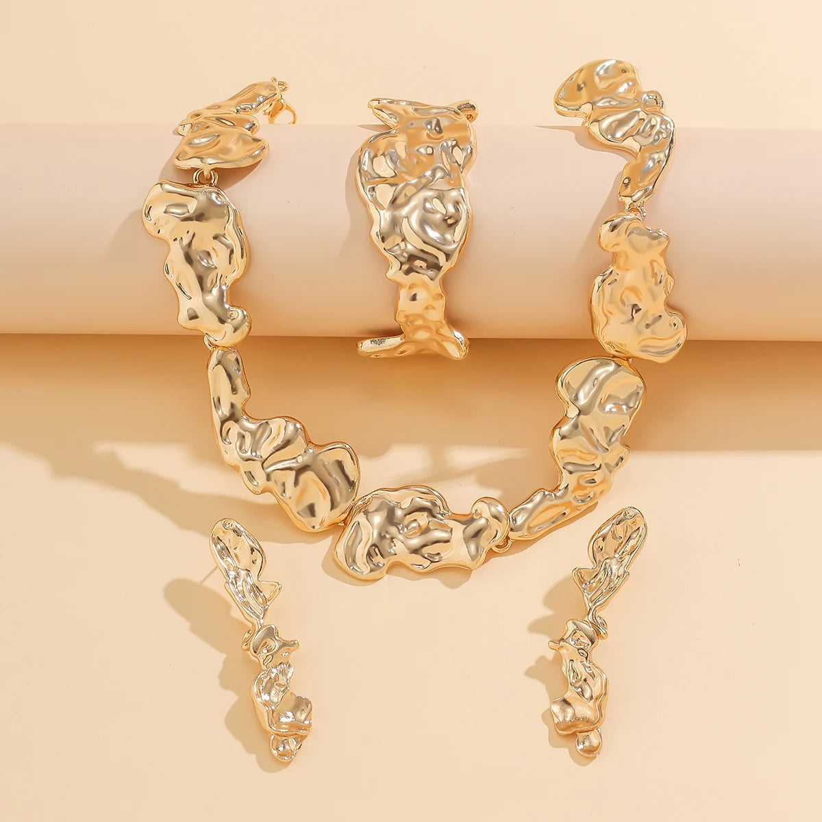 3Pcs Exaggerate Heavy Metal Liquid Irregular Necklace Vintage Statement Pleated Choker Women's Steampunk Jewelry Sets