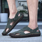 New Handmade Summer Sandals Men Breathable Leather Shoes Man Outdoor Men Sandals Antiskid Beach Sandals Hollow Shoes Fashion