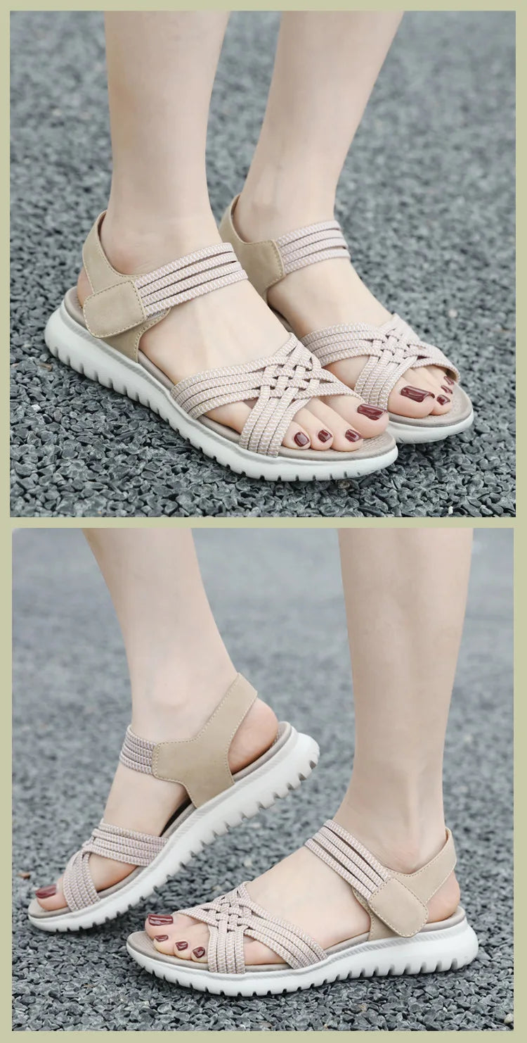 Women's Sandals Summer Casual Non-Slip PU Light Comfort Elastic Soft MD Platform Wedges High Heels Beach Shoes Woman