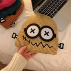 Winter Women Cartoon Hat Cute and Funny Knitted Hat Candy Colored Little Monster Glasses Cute and Warm Hat