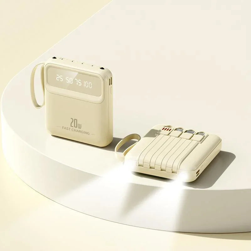 20000mAh Mini Power Bank 4in1 Cable Portable Charger Fast Charging LED Digital Display Poverbank External Battery Mobile Power