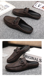 Men Half Slippers 2025 Summer Breathable Mens Casual Shoes Comfortable Walking Loafers Moccasins PU Leather Men Fashion Slippers