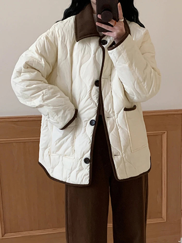 Winter New Fashion Corduroy Light Down Jacket Women Warm Casual Korean Vintage Outdoor Overcoat Loose Retro Cotton-padded Coat