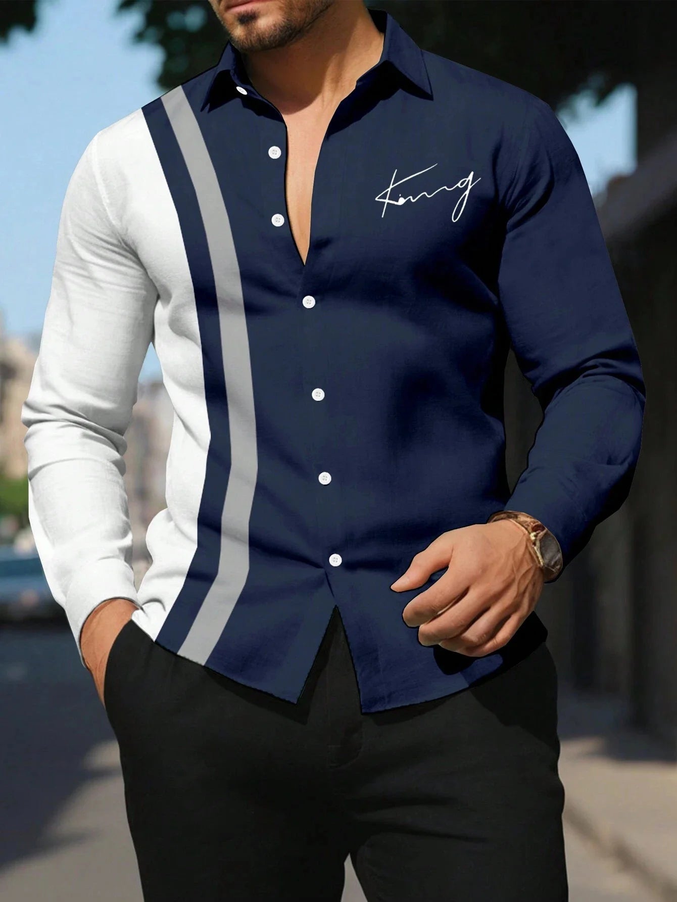 Men's Fashion Classic Business Casual Shirt Street Comfortable Long Sleeve Collar Single breasted Shirt Social Party Men's Shirt