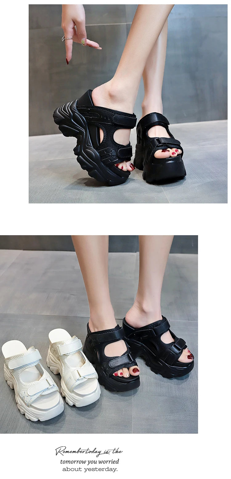 Women Slippers Female Sandals 10CM High Heels Ladies High Platform Beach Slides New 2025 Summer Chunky Flip Flops Woman