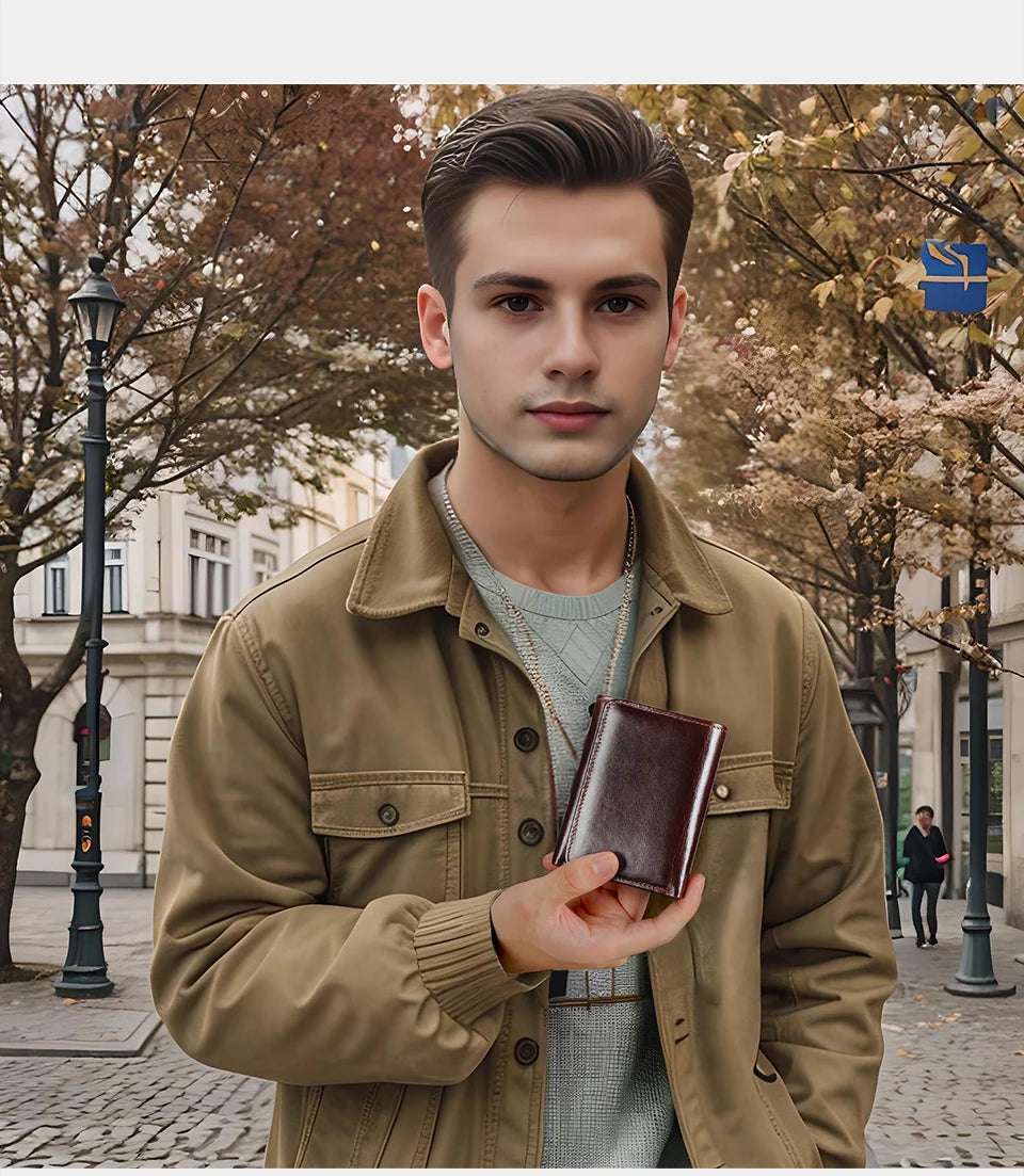 WESTAL Men's Leather Wallets for Card Holders Short Coin Purse Men Wallet Clutches for Photo Money Bags