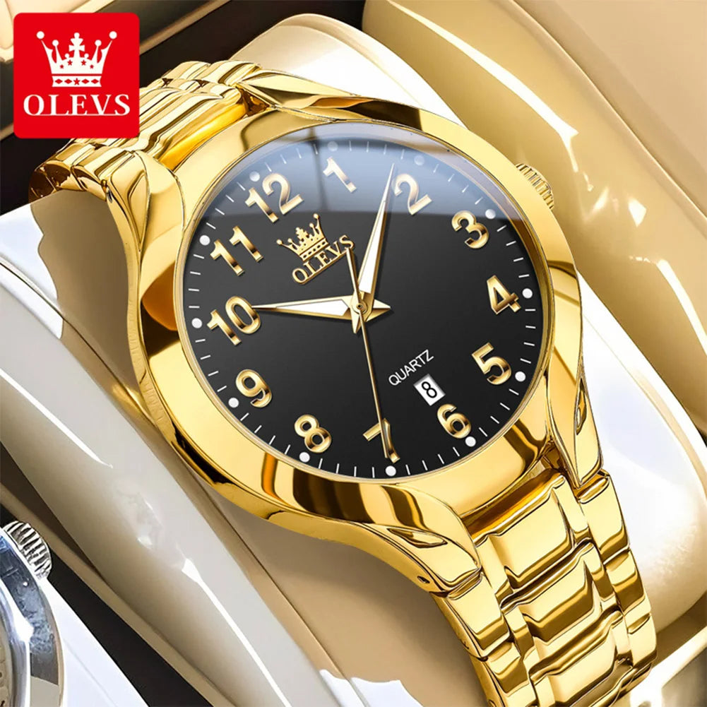 OLEVS 3650 Couple Watches For Men Women Number Scale Waterproof Quartz Dress Wristwatch Luminous Luxury Calendar Business Watch