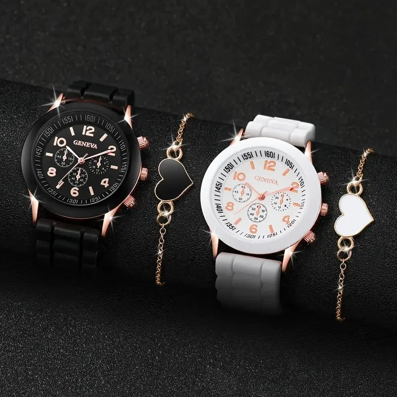 2PCS Set Couple Fashion Casual Leather Watches Ladies Simple Dial Quartz Wristwatches Dress Clock Montre Femme