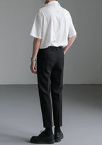 Men's Shirt Black Loose Short Sleeve Male Shirts Designer with Collar High Quality Luxury Sleeves Silk New in Vintage Slim Fit