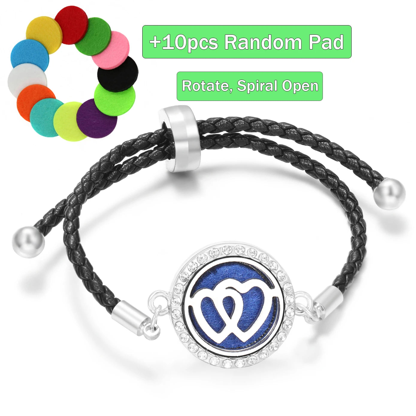 Aromatherapy Diffuser Flowers Rose Women Leather Perfume Bangle Essential Oil Locket Spiral Open Rhinestones Bracelet Jewelry