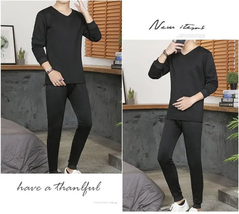 Men's round Ne Thiened Warm Underwear Set Youth Autumn Winter Thermal Clothing Long Sve Pants Home Clothes Innerwear