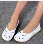 Women Flats Genuine Leather Fashion Soft Shoes Women Hollow Designer Shoes Slip On Ballet Flats Oxford Shoes Woman Plus Size
