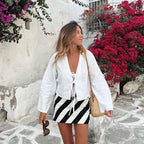 Casual Solid Lace Up Women Blouse Deep V-neck Long Sleeve Loose Female Shirt 2025 Spring Summer New Fashion Sweet Ladies Blouses