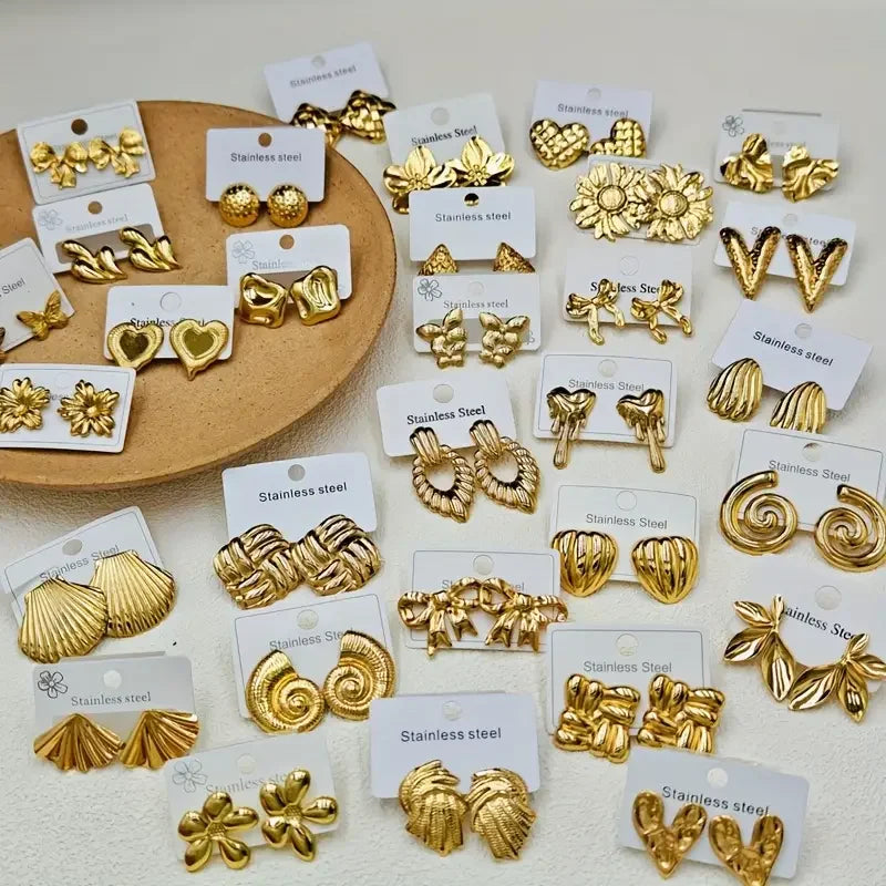 10Pairs/Lot Fashionable Women's Stainless Steel Earrings, Daily Jewelry Accessories Gifted To Friends, Randomly Shipped