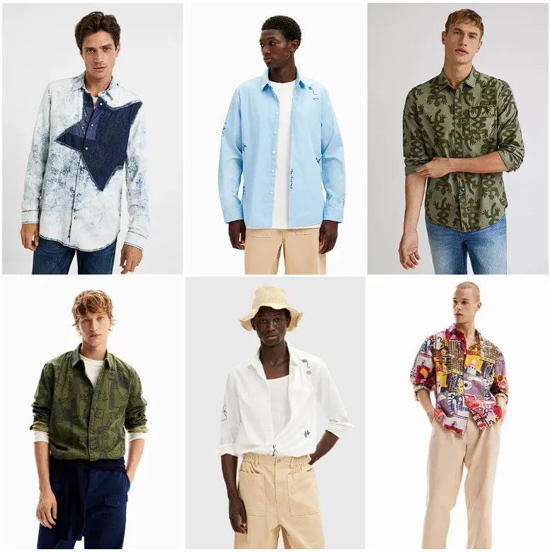 Original Spanish men's shirt with printed embroidery, designer style, light luxury, casual and loose fitting shirt