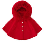 Winter Christmas Girls Woolen Coat  Woolen Cape Fox Fur Collar Kids Jacks for Girls Baby Girl Winter Cloths  Girls NewYear Coat