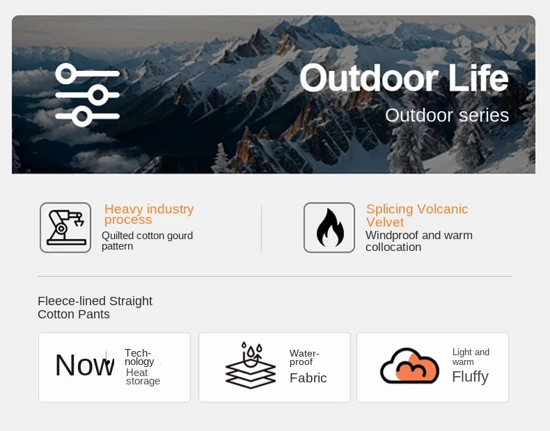 Winter Down Pants Men's Trendy Ski Waterproof Thick Fleece Warm Straight Cotton Trousers Women's Casual Cold-proof Padded Pants