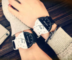 Lovers Watch Intimate Regards Good Morning Good Night Dial Leather Quartz Watch Fashion Trending Black White Case Couple Watches