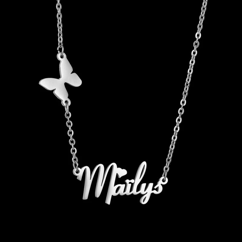 Nextvance Personalized Name Necklace Butterfly Stainless Steel Customized Pendant Chain Lover For Women Creative Gift Jewelry