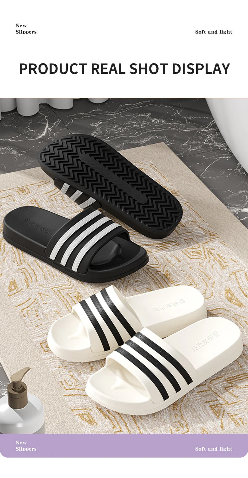 Cold slippers for women in summer, fashionable outerwear for couples, thick soled, non slip, one line mop, bathroom slippers