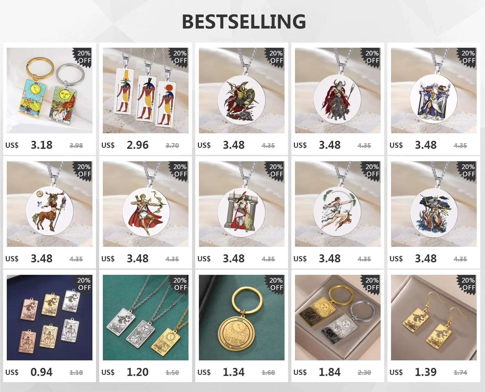 Dawapara 22 Styles Tarot Card Good Luck Amulet Necklace Sun Moon UV Colorful Pendant Stainless Steel Spiritual Jewelry