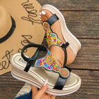 Women Sandals Bohemian Style Wedge Sandals Summer Thick Sole Non Slip Beach Shoes Woman Colorful Bead Chunky Platform Sandals