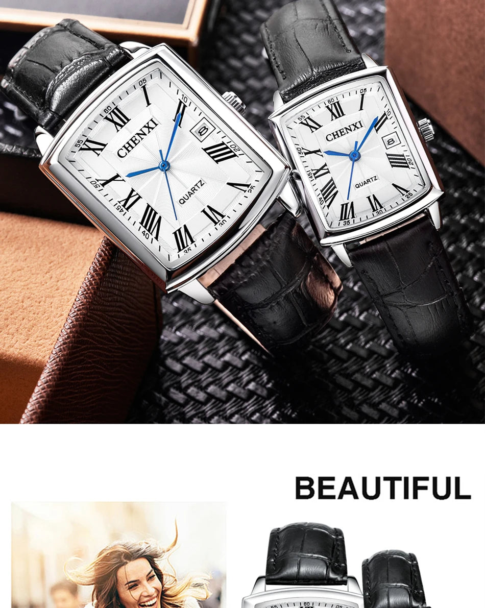 Couple Woman & Men Casual Watches Luxury Brand Square Dial Fashion Leather Strap Lover's Dress Quartz Watch Relogios Femininos