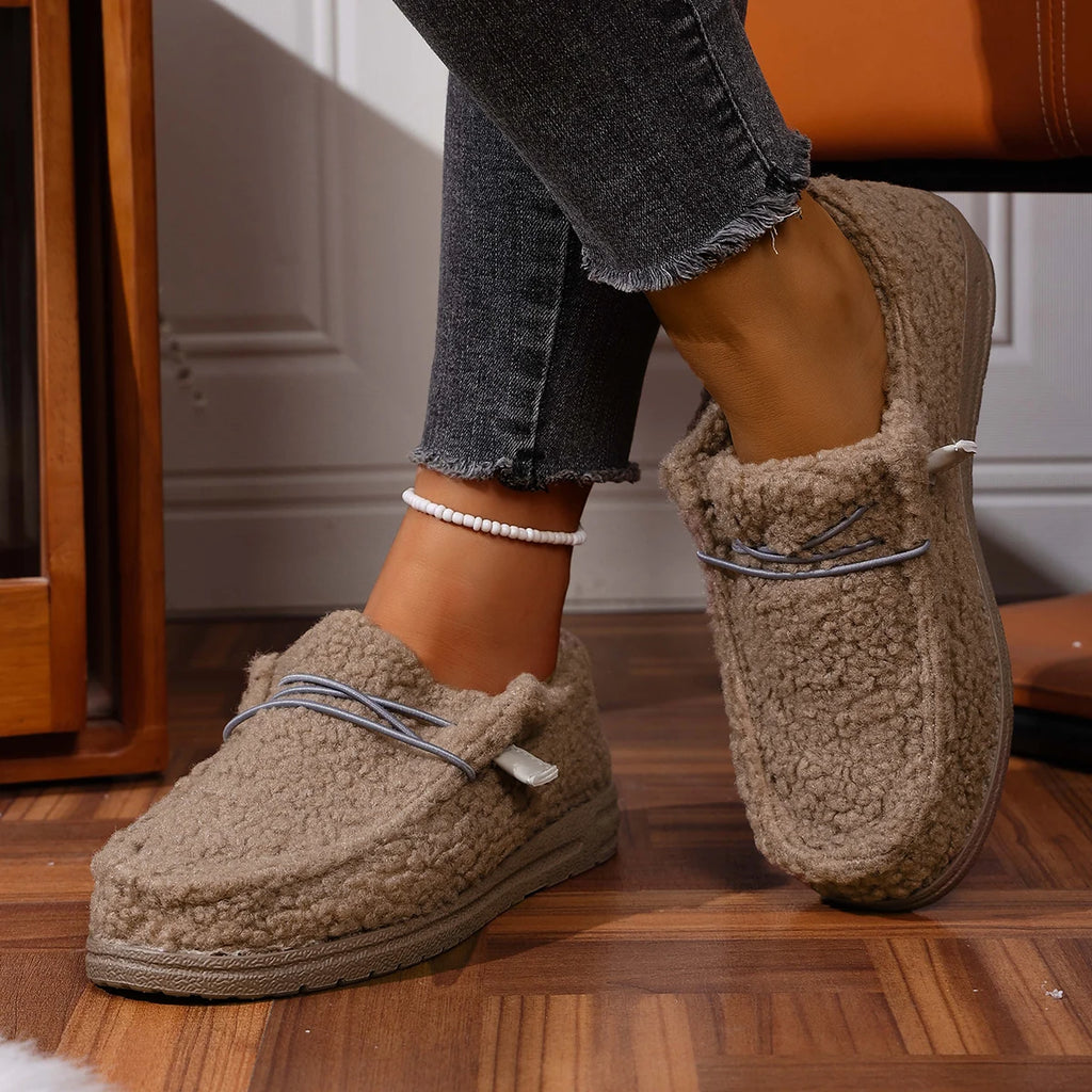Women Flats Boots 2025 New Fashion Winter Warm Plush Shoes Casual Comfortable Thick Bottom Flats Boots Women Shoes for Women