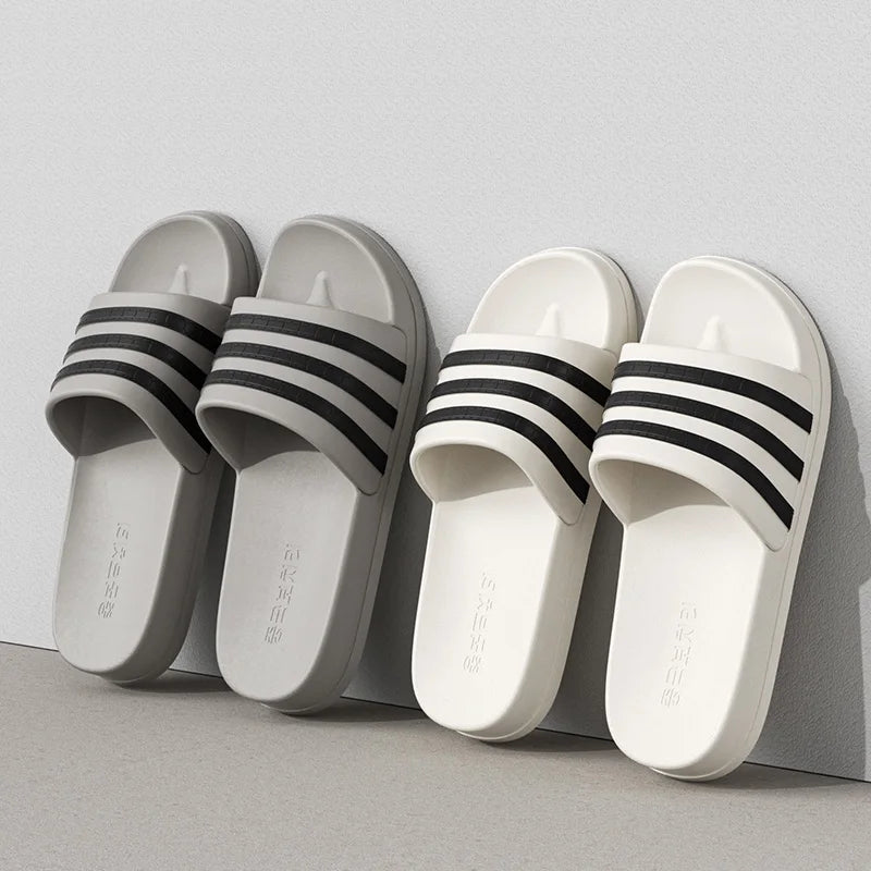 Cold slippers for women in summer, fashionable outerwear for couples, thick soled, non slip, one line mop, bathroom slippers